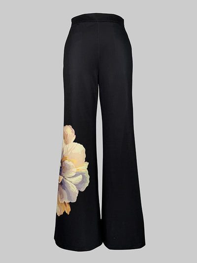 High Waisted Loose Flower Print Pants Trousers