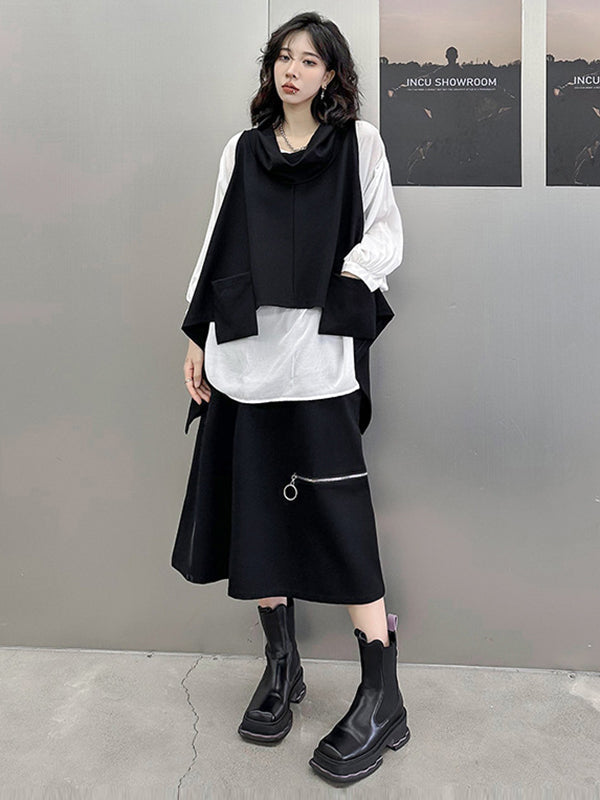 Irregularity Loose Pockets Solid Color Heaps Collar T-Shirts Vest Top