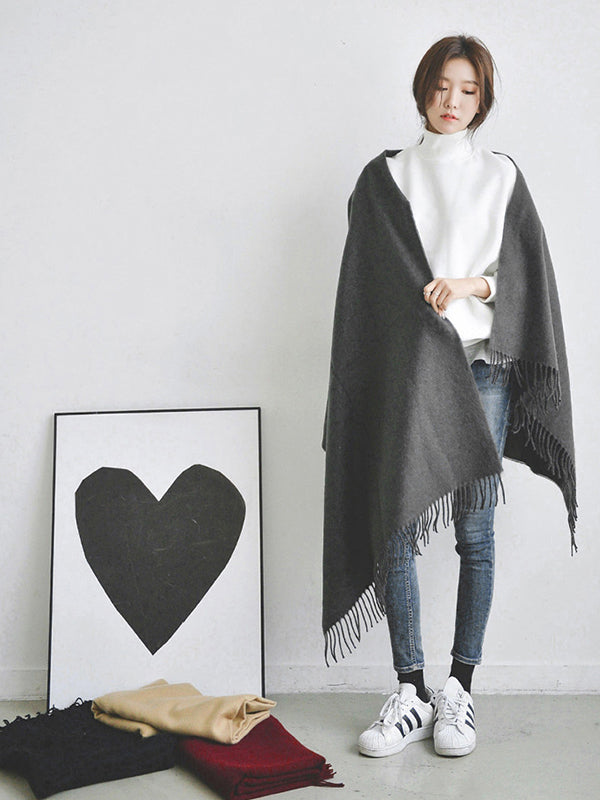 Keep Warm Solid Color Tasseled Shawl&Scarf