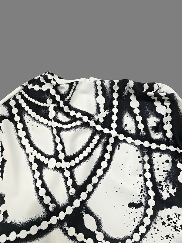 A-Line Capelet Contrast Color Printed Mock Neck Maxi Dresses