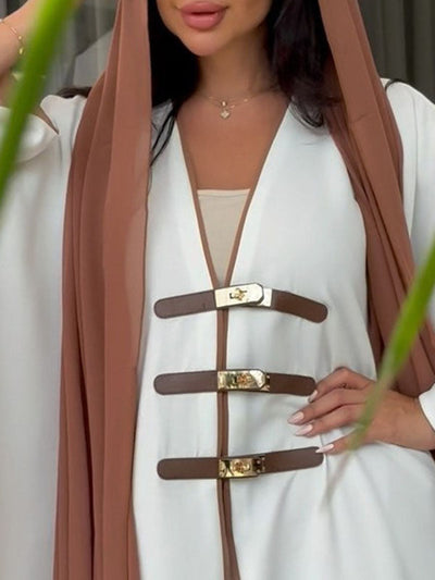 Loose Contrast Color Muslim Split-Joint V-neck Cover-Ups Tops Muslim Abaya