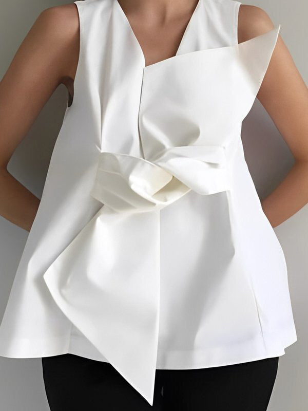 A-Line Loose Knot Solid Color V-Neck Vest Top