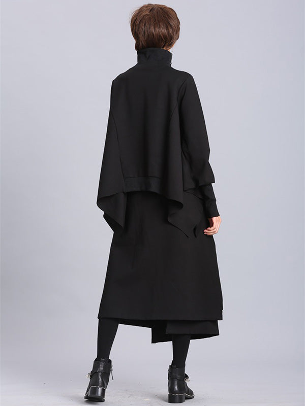 Raised Bands Split-Joint Asymmetric Black Empire Skirt