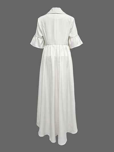 Flared Sleeves Half Sleeves Ruffle Trim Solid Color Deep V-Neck Blouses&Shirts Tops Outerwear