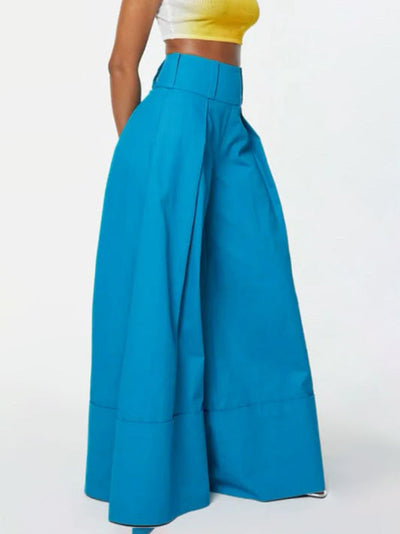 High Waisted Loose Pockets Solid Color Pants Trousers