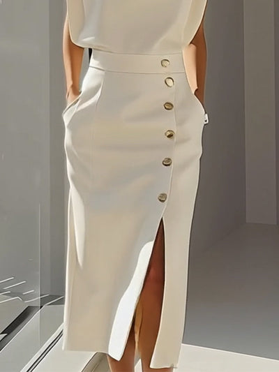 High Waisted Loose Split-Front Split-Joint Skirts