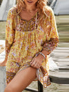 A-Line Loose Contrast Color Flower Print Pleated V-Neck Mini Dresses