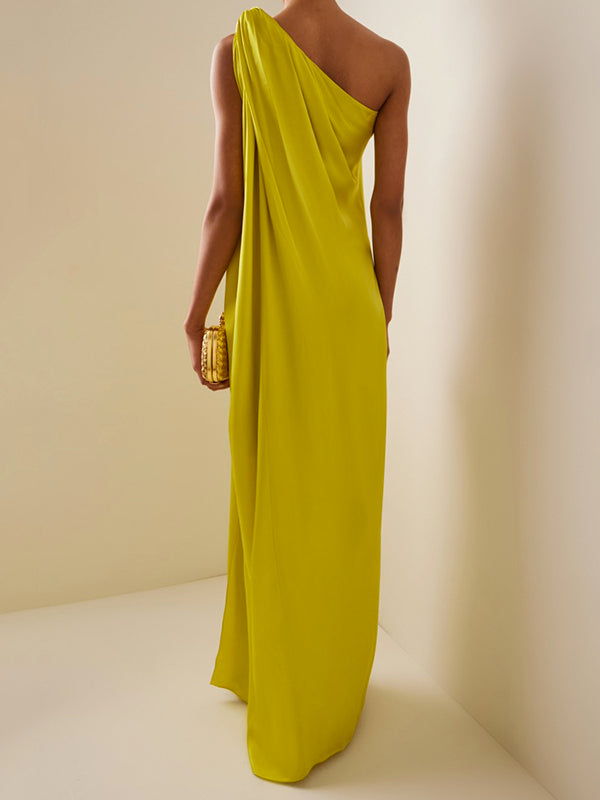 Loose Sleeveless Solid Color One-shoulder Maxi Dresses