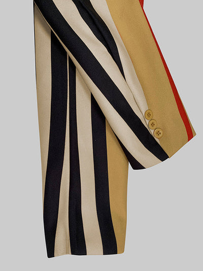 Long Sleeves Loose Buttoned Split-Joint Striped Stand Collar Woolen Coat