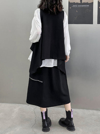 High-Low Irregular Clipping Hooded Solid Color Heaps Collar Vest Top