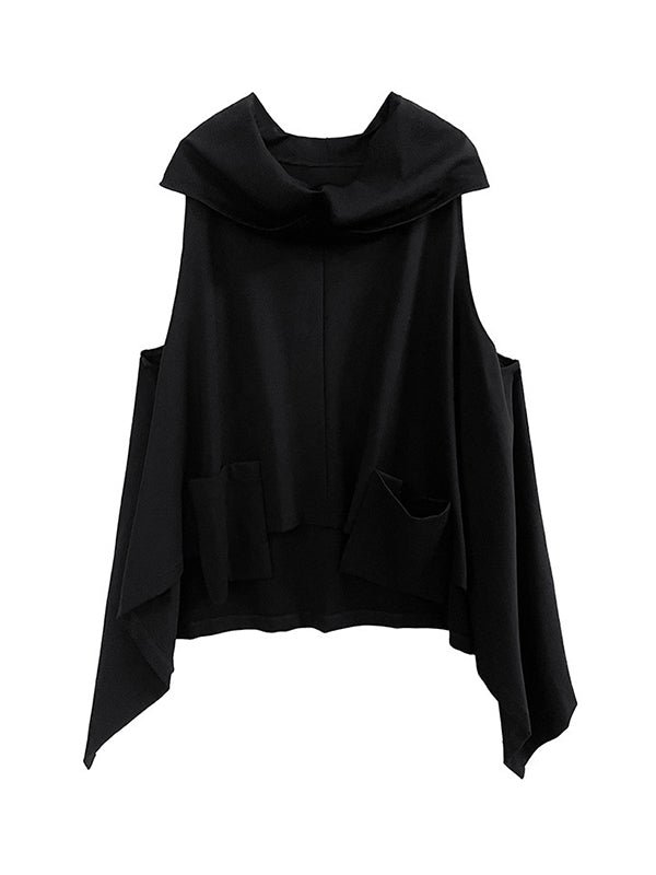 Irregularity Loose Pockets Solid Color Heaps Collar T-Shirts Vest Top