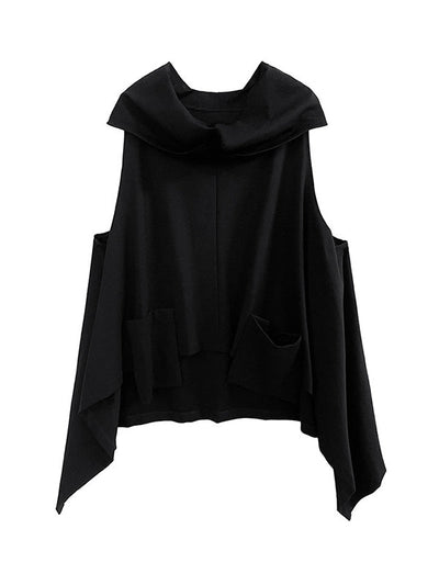 Irregularity Loose Pockets Solid Color Heaps Collar T-Shirts Vest Top