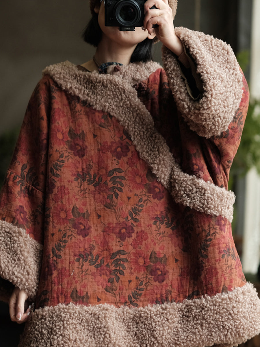 Women Winter Flower Fleece Spliced Padded Vest