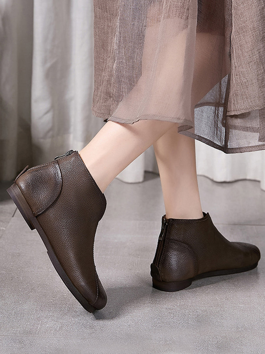 Women Vintage Genuine Leather Low Heel Ankle Boots