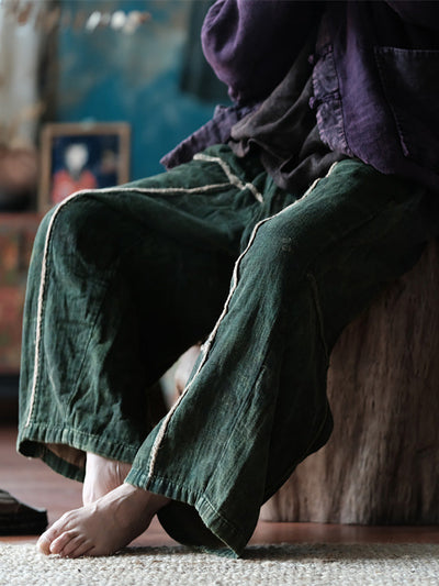 Plus Size Women Summer Retro Spliced Wide-leg Cotton Pants