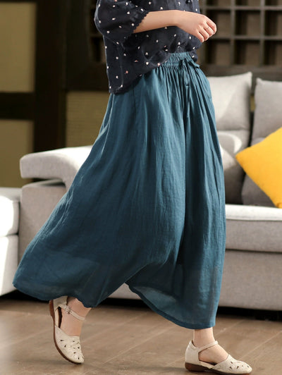 Plus Size Women Casual Solid Ramie Summer Skirts