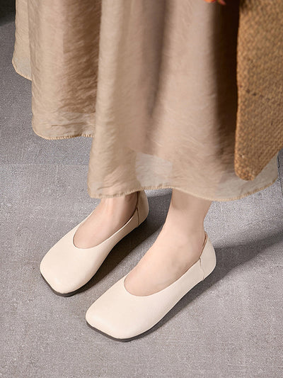 Women Summer Soft Leather Square Toe Shoes