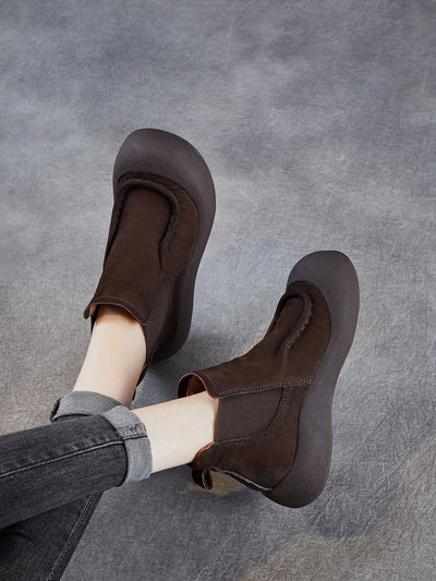 Women Retro Genuine Leather Spliced Ankle Boots