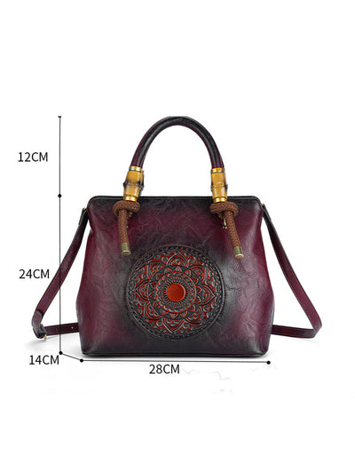 Women Vintage Flower Embossing Handbag Crossbody Bag