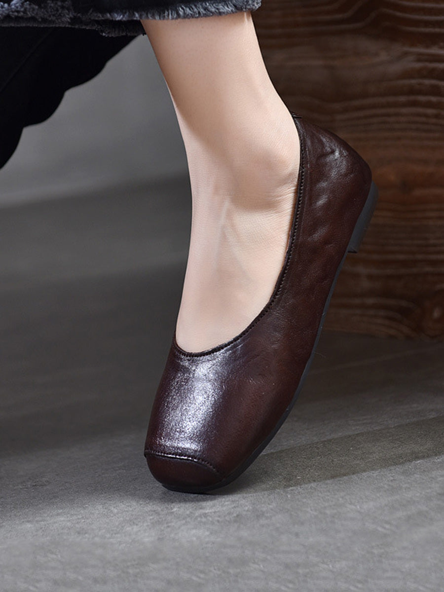 Women Casual Genuine Leather Soft Square Toe Shoes