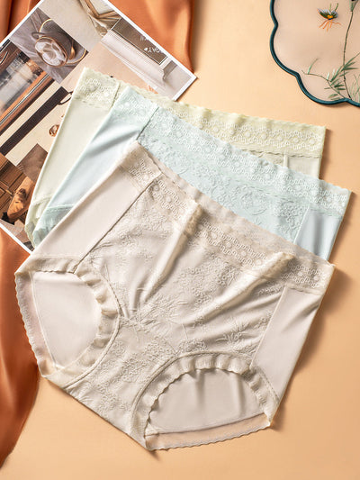 4 Pieces Summer Artsy Women Lace High Waist Underwear