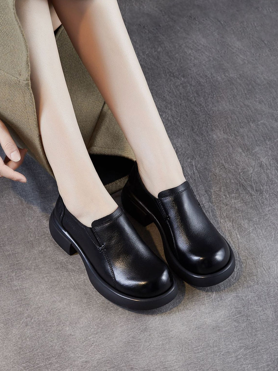 Women Summer Genuine Leather Mid Heel Shoes