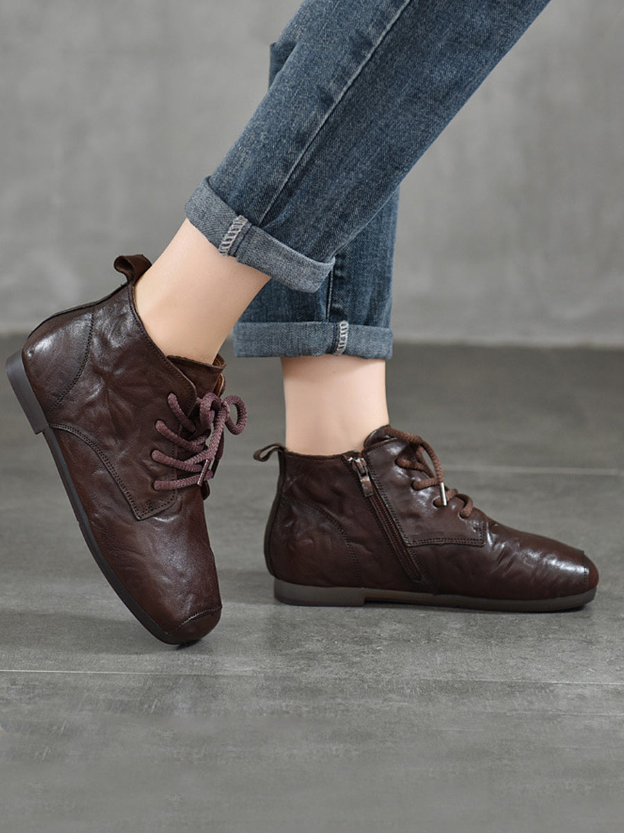 Women Autumn Genuine Leather Low Heel Ankle Boots
