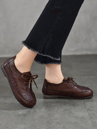Women Vintage Genuine Leather Spliced Low Heel Shoes