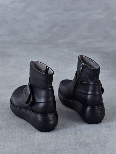 Women Genuine Leather Spliced Platform Boots