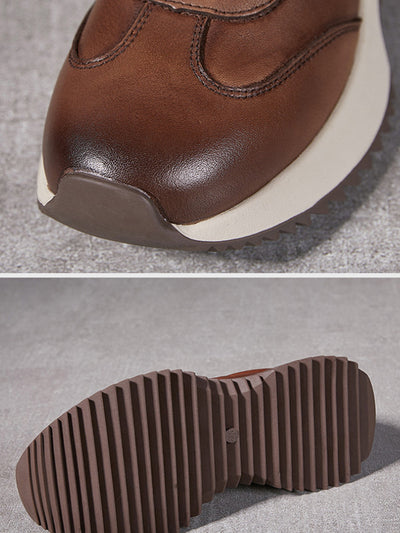 Women Autumn Casual Pure Color Leather Sport Shoes