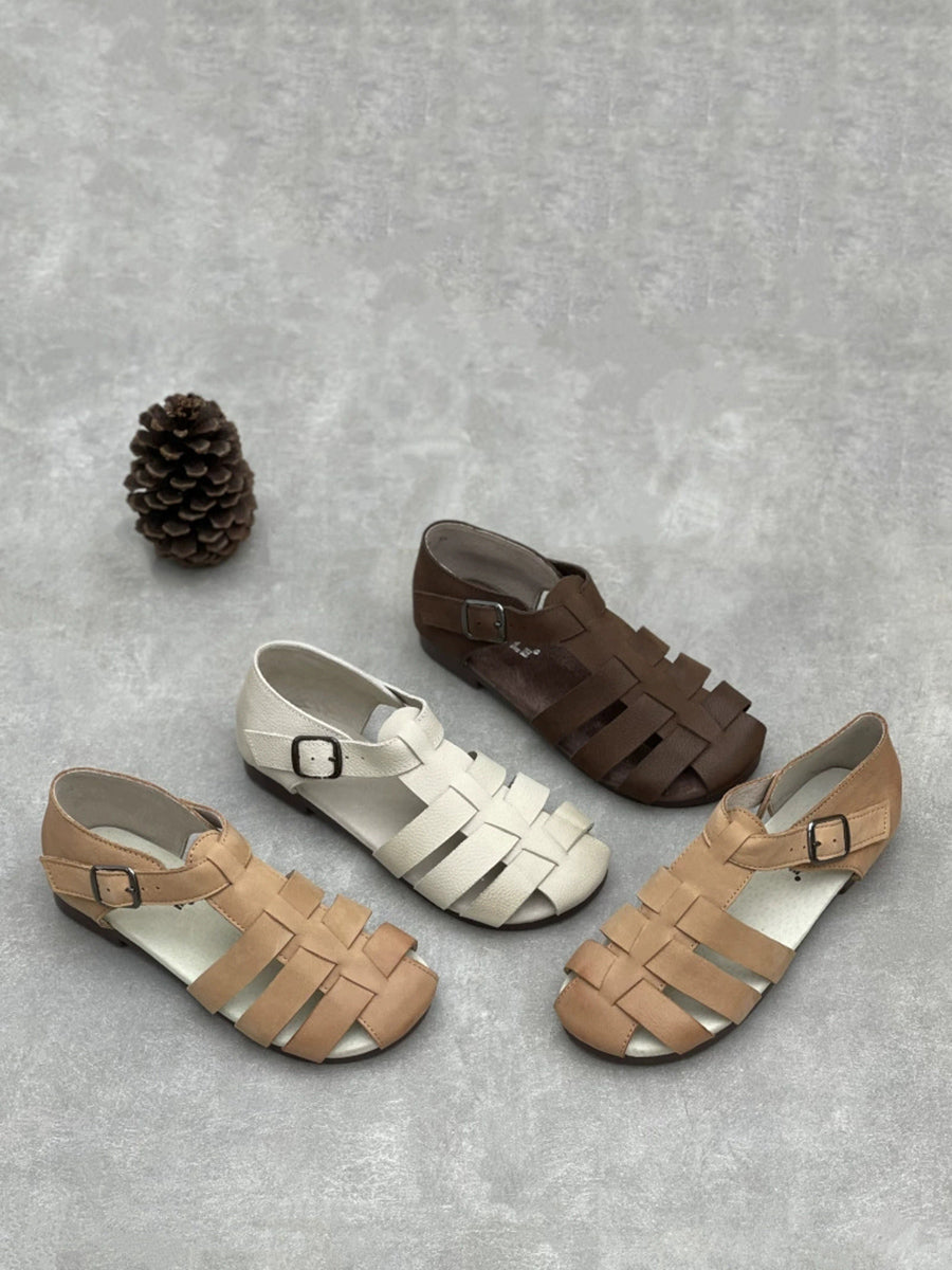 Women Summer Genuine Leather Soft Low Heel Sandals
