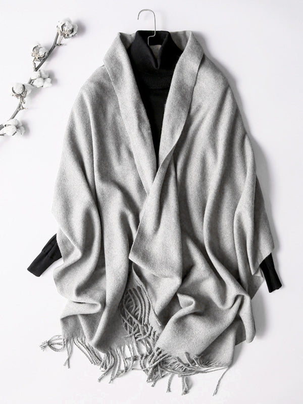 Keep Warm Solid Color Tasseled Shawl&Scarf