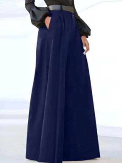 High Waisted Loose Pleated Solid Color Split-Joint Pants Trousers