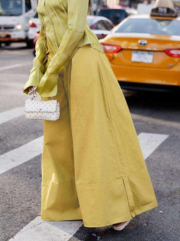 High Waisted Loose Pockets Solid Color Pants Trousers