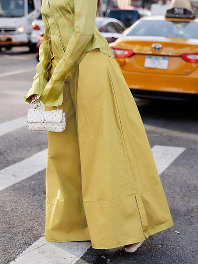 High Waisted Loose Pockets Solid Color Pants Trousers