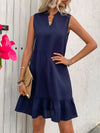 A-Line Loose Pleated Solid Color Split-Joint V-Neck Mini Dresses