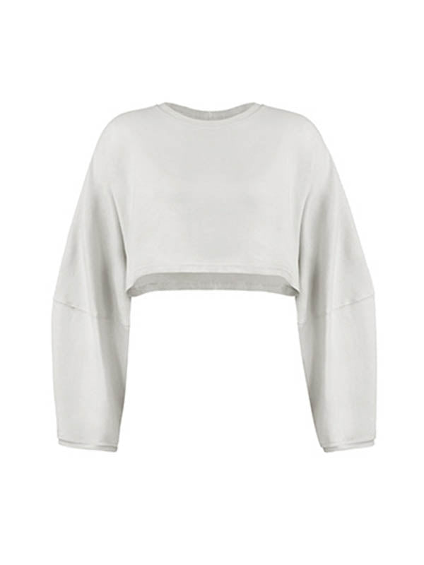 Long Sleeves Loose Solid Color Split-Joint Round-Neck Sweatshirt Tops