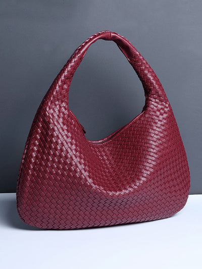 Geometric Solid Color Split-Joint Woven Zipper Bags Handbags