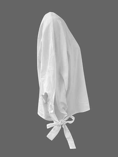 Long Sleeves Loose Asymmetric Solid Color Tied One-Shoulder Blouses&Shirts Tops