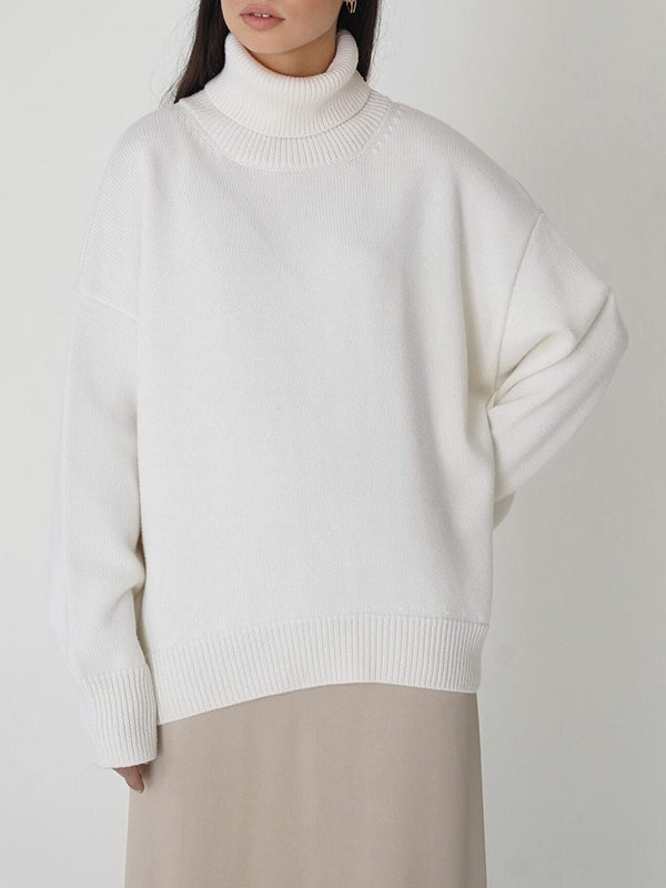 Long Sleeves Loose Solid Color High Neck Knitwear Pullovers Sweater Sweater Tops