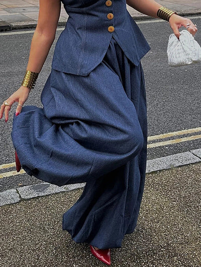 Harem Pants Loose Pleated Solid Color Jean Pants Bottoms