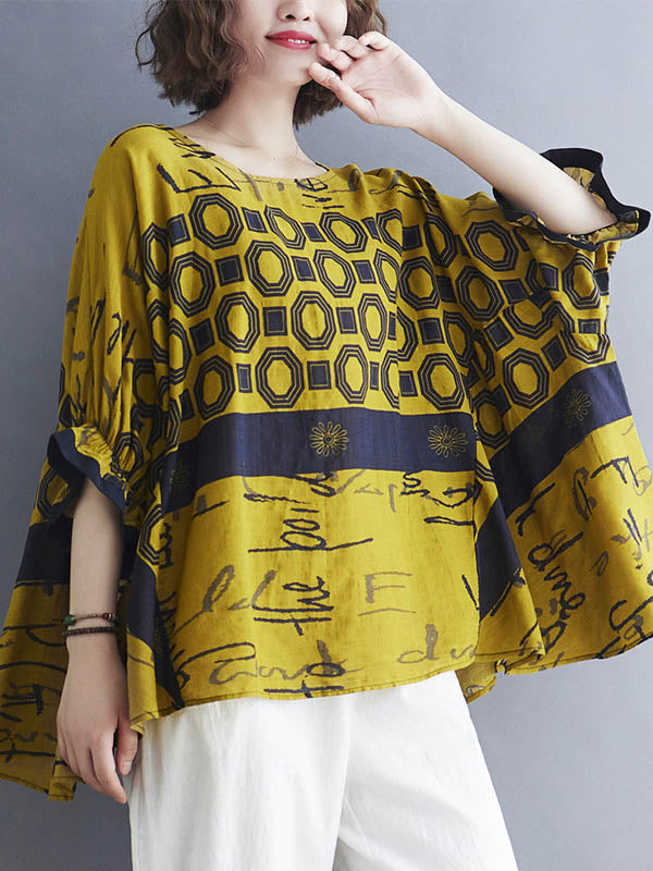 Original Printing Batwing Sleeve T-Shirts Tops