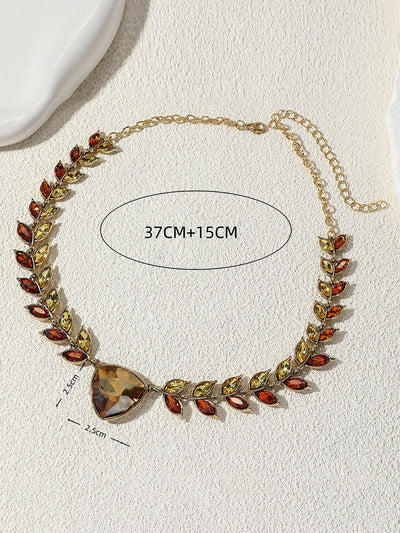 Chains Leaves Shape Rhine Stones Necklaces Accessories