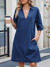 A-line Loose Pockets Solid Color Lapel Mini Dresses
