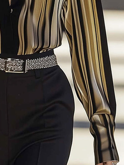 Long Sleeves Buttoned Striped Lapel Blouses&Shirts Tops