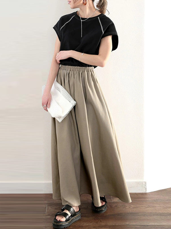 A-Line Loose Elasticity Solid Color Skirts Bottoms