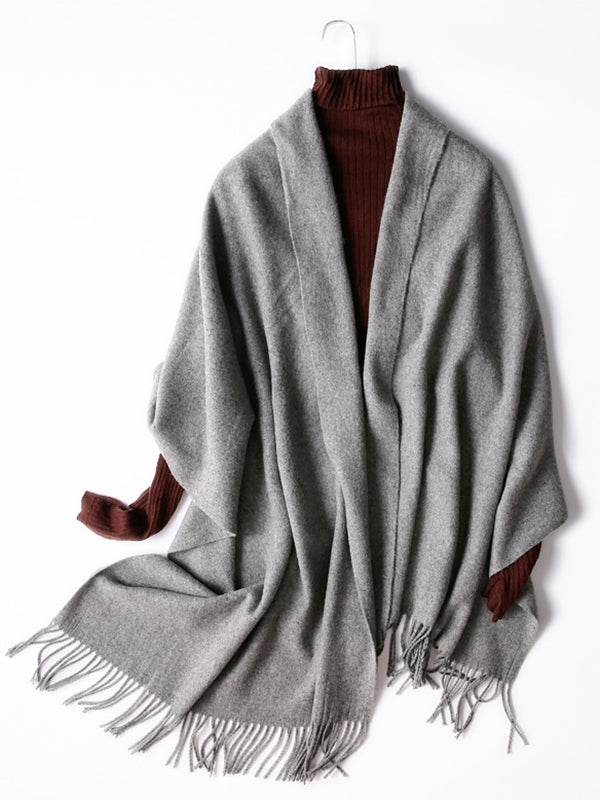 Keep Warm Solid Color Tasseled Shawl&Scarf