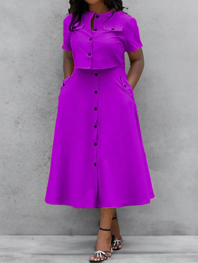 Loose Split-Joint Round-Neck Blouses + A-Line Skirts Two Pieces Set