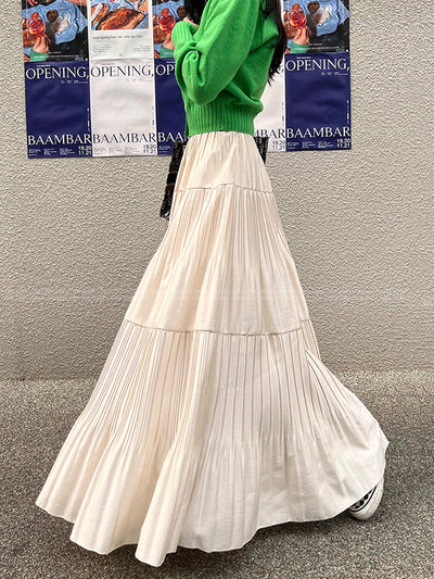 A-Line High Waisted Pleated Solid Color Split-Joint Skirts Bottoms