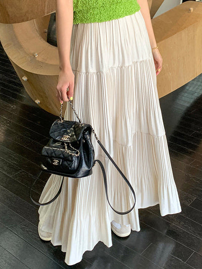 A-Line High Waisted Pleated Solid Color Split-Joint Skirts Bottoms